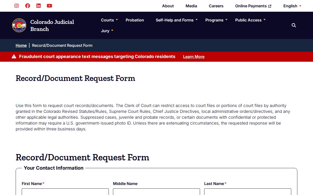 Custer County active warrants record request form