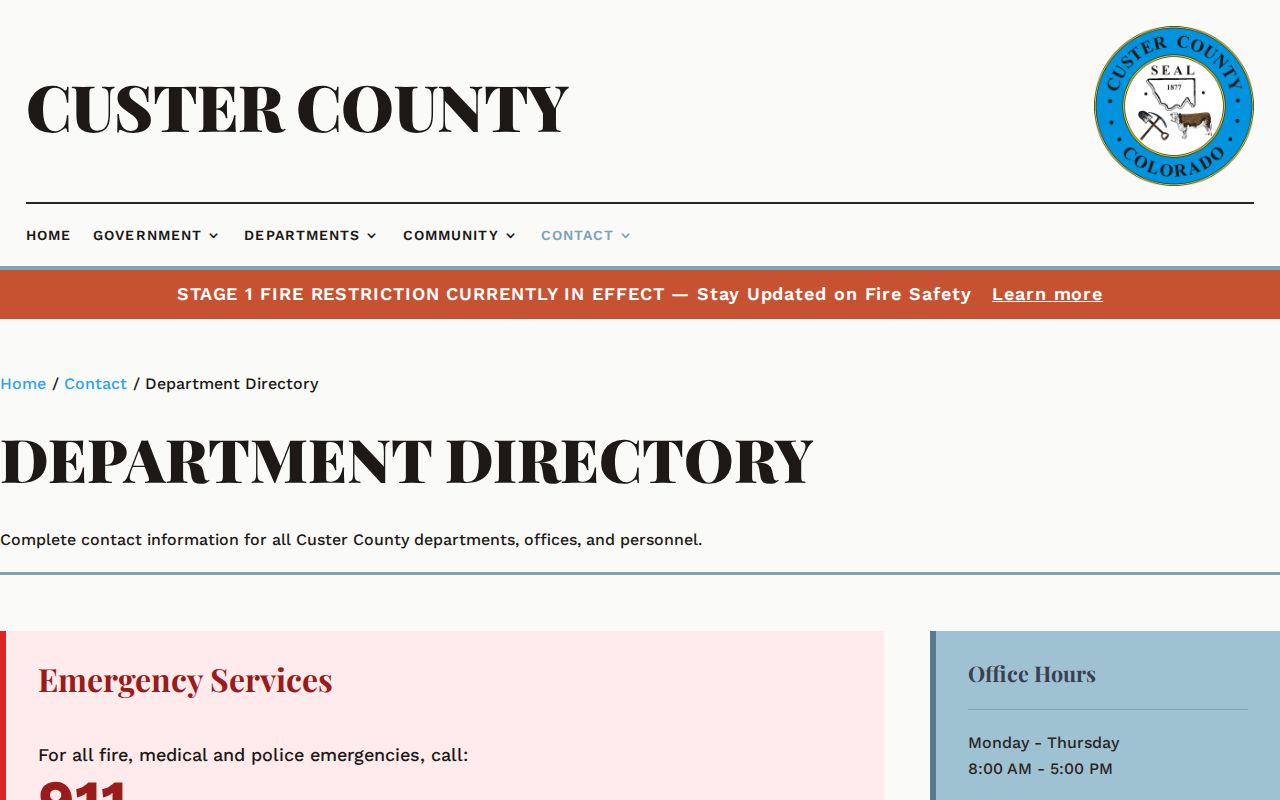 Custer County warrant records department directory